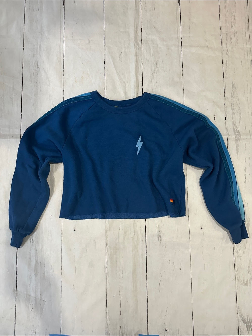 Aviator Nation bolt embroidery Cropped classic Sweatshirt with Blue Stripes